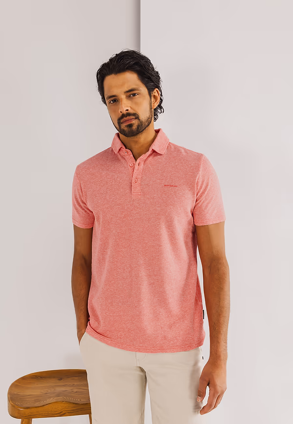 state of art Piqué polo met gemêleerd dessin koraal/wit