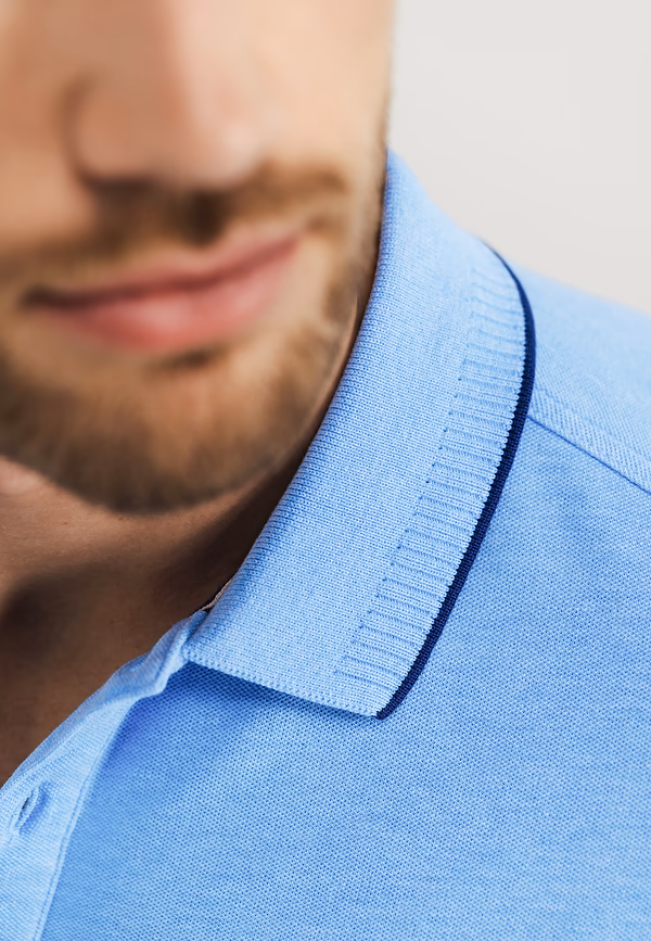 State Of Art Piqué Polo Met Gemêleerd Dessin Middenblauw Uni