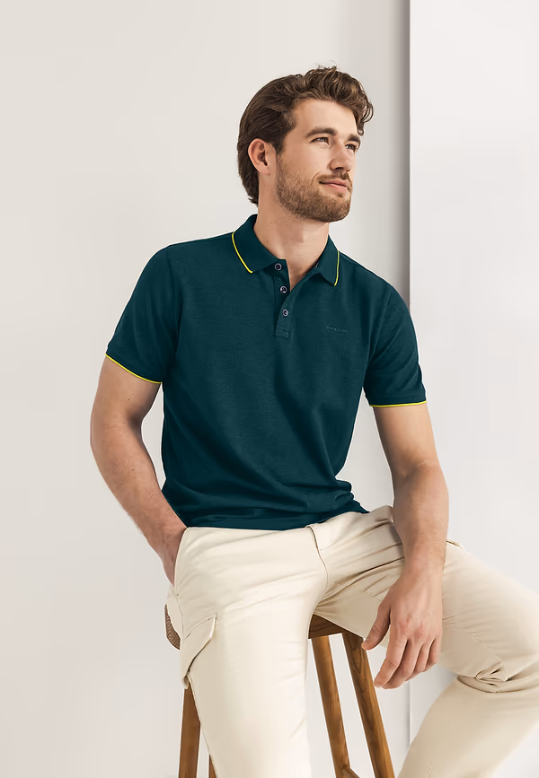 State Of Art Piqué Polo Met Gemêleerd Dessin Petrol Uni