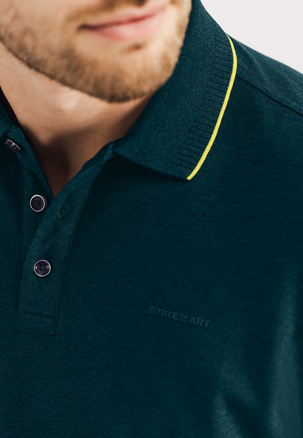 State Of Art Piqué Polo Met Gemêleerd Dessin Petrol Uni