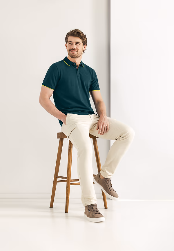 state of art Piqué polo met gemêleerd dessin petrol uni