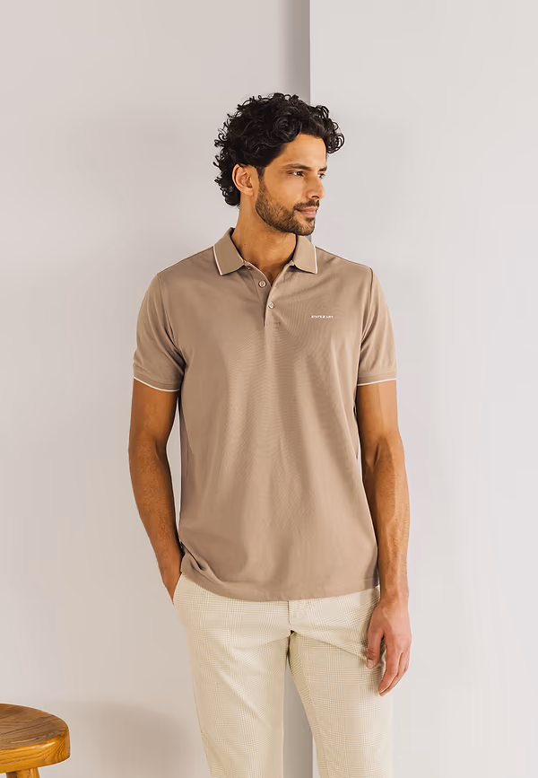 state of art Piqué polo met streepdetails beige uni