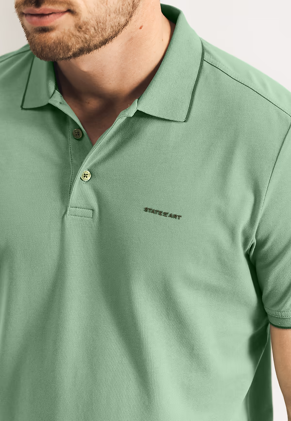 State Of Art Piqué Polo Met Streepdetails Bladgroen Uni
