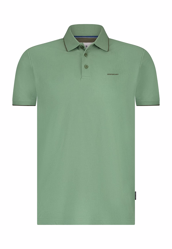 State Of Art Piqué Polo Met Streepdetails Bladgroen Uni