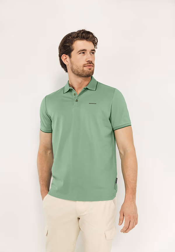 state of art Piqué polo met streepdetails bladgroen uni