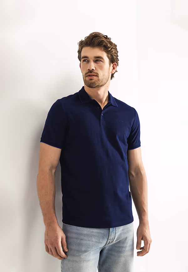 state of art Piqué polo met streepdetails donkerblauw uni
