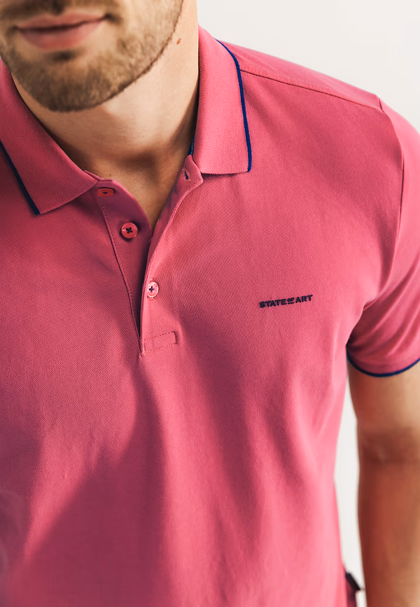 State Of Art Piqué Polo Met Streepdetails Flamingo Uni
