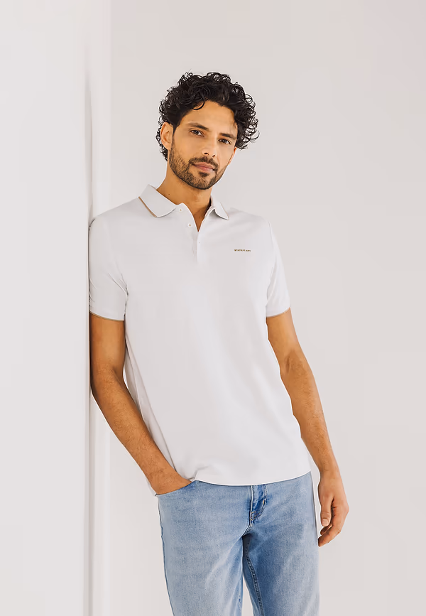state of art Piqué polo met streepdetails greige uni