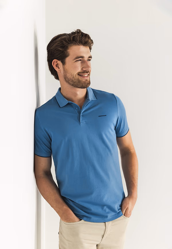 state of art Piqué polo met streepdetails grijsblauw uni