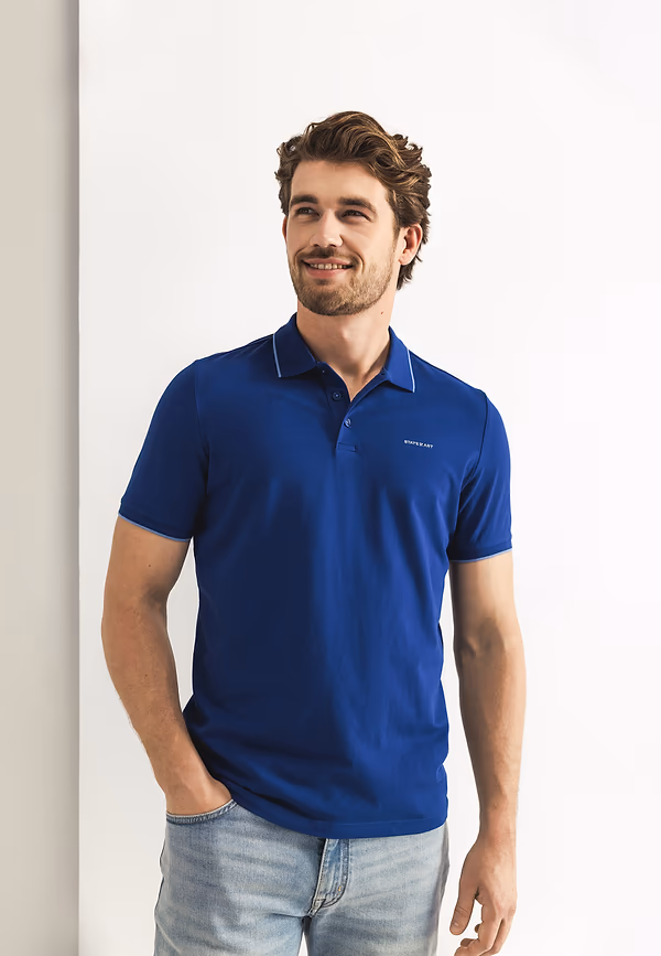 State Of Art Piqué Polo Met Streepdetails Kobalt Uni
