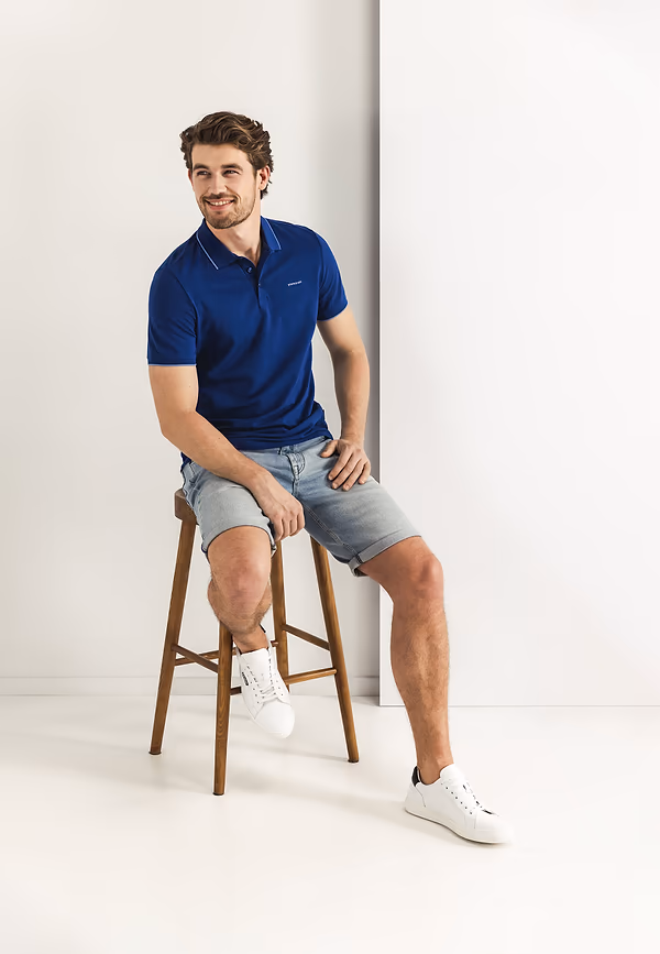 state of art Piqué polo met streepdetails kobalt uni