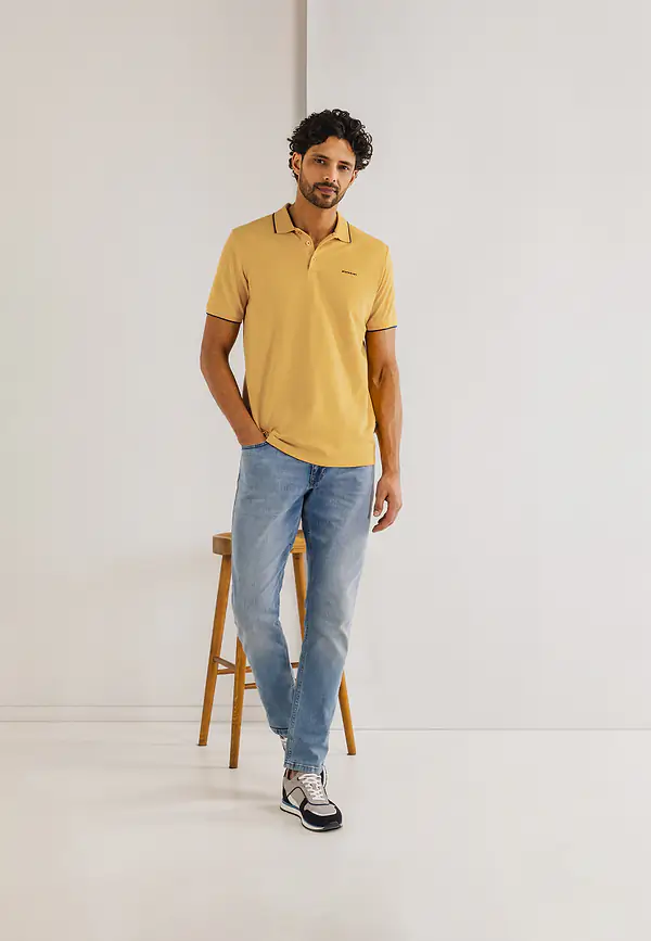 State Of Art Piqué Polo Met Streepdetails Lichtgeel Uni