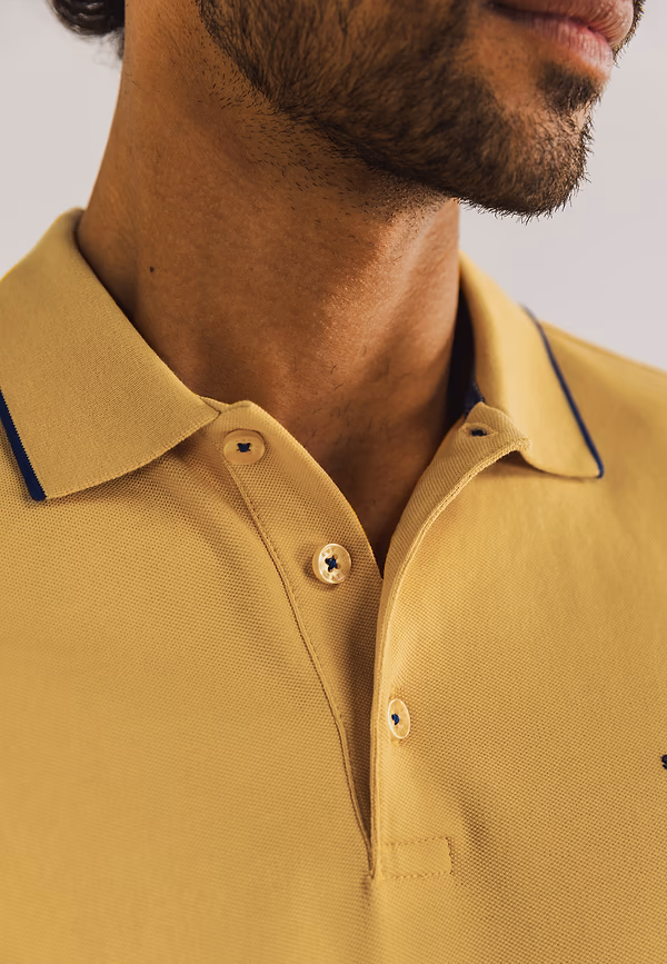 State Of Art Piqué Polo Met Streepdetails Lichtgeel Uni