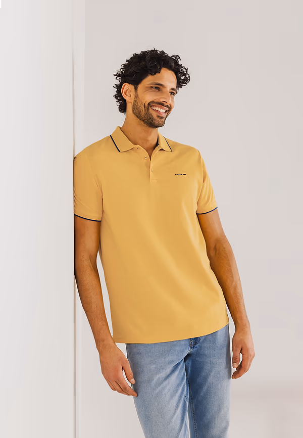 state of art Piqué polo met streepdetails lichtgeel uni