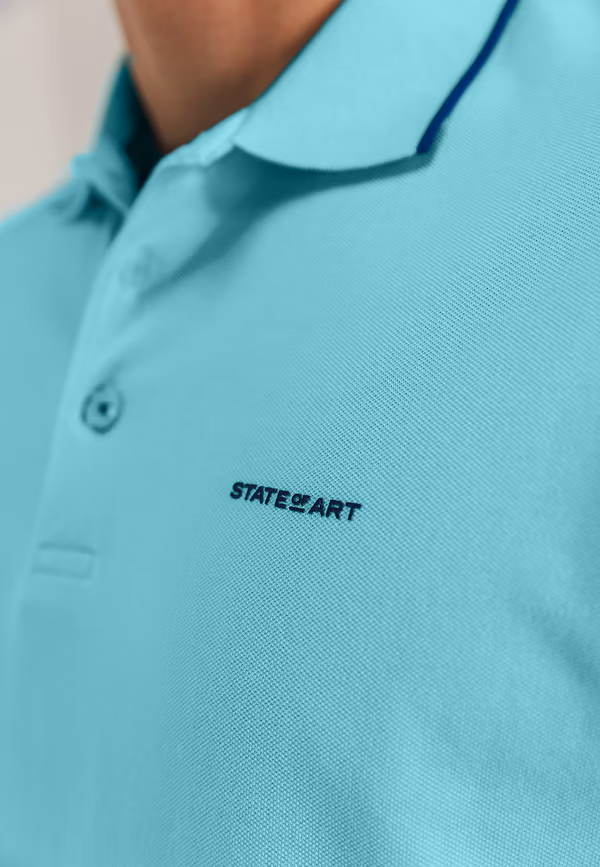 State Of Art Piqué Polo Met Streepdetails Mintblauw Uni