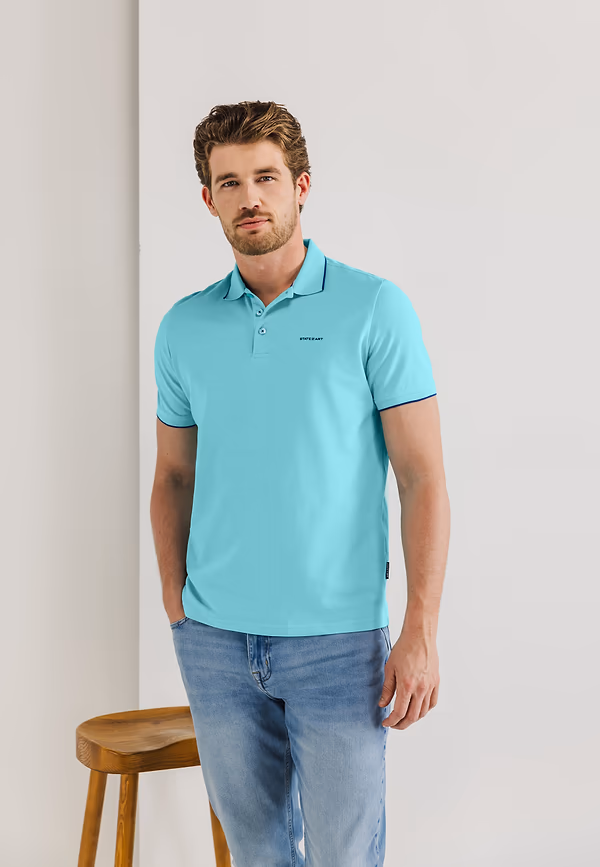 state of art Piqué polo met streepdetails mintblauw uni