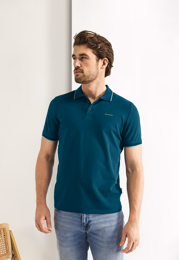State Of Art Piqué Polo Met Streepdetails Petrol Uni