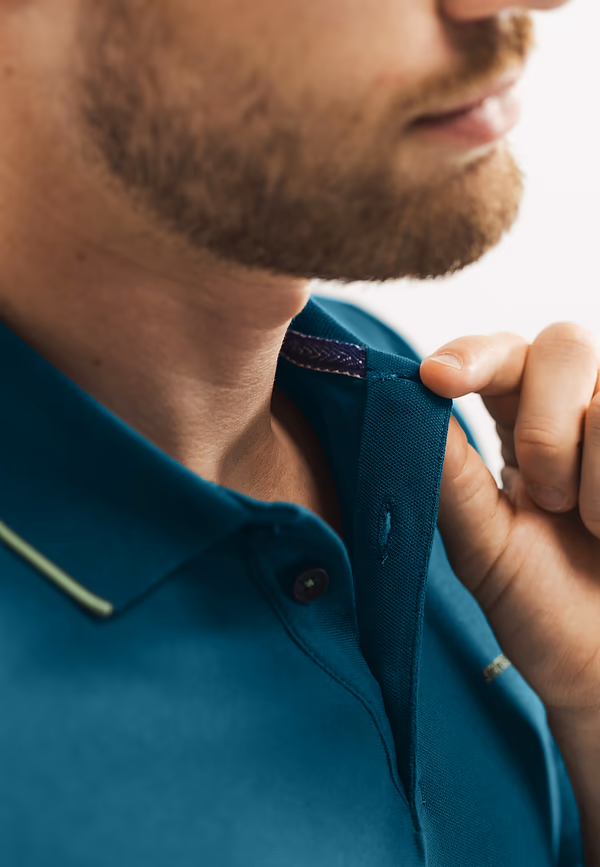 State Of Art Piqué Polo Met Streepdetails Petrol Uni