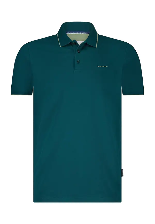 State Of Art Piqué Polo Met Streepdetails Petrol Uni