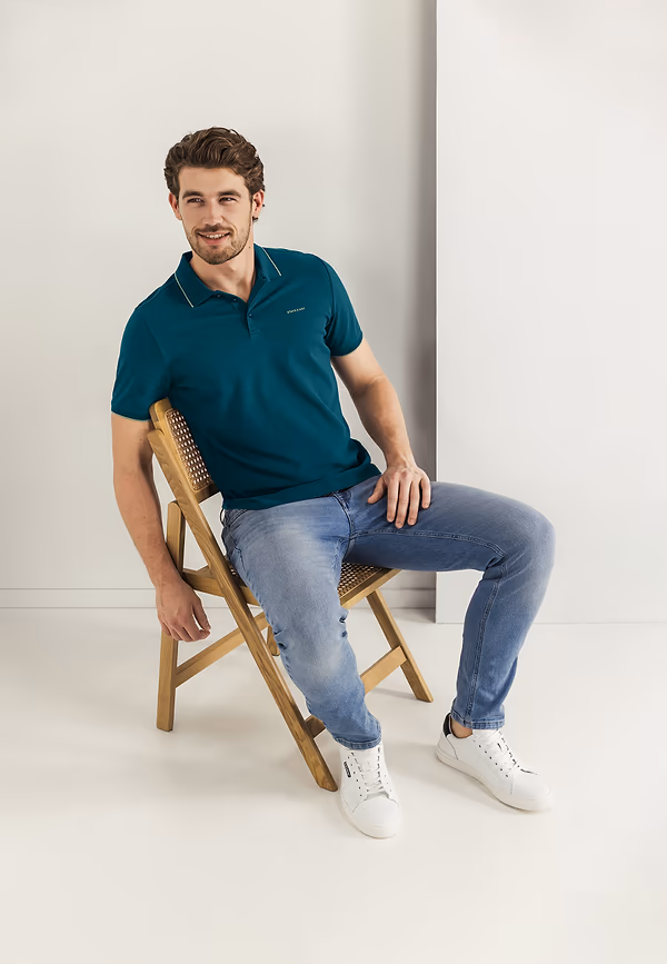 state of art Piqué polo met streepdetails petrol uni