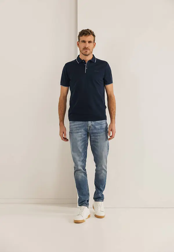 State Of Art Piqué Polo Van Gemerceriseerd Katoen Donkerblauw Uni