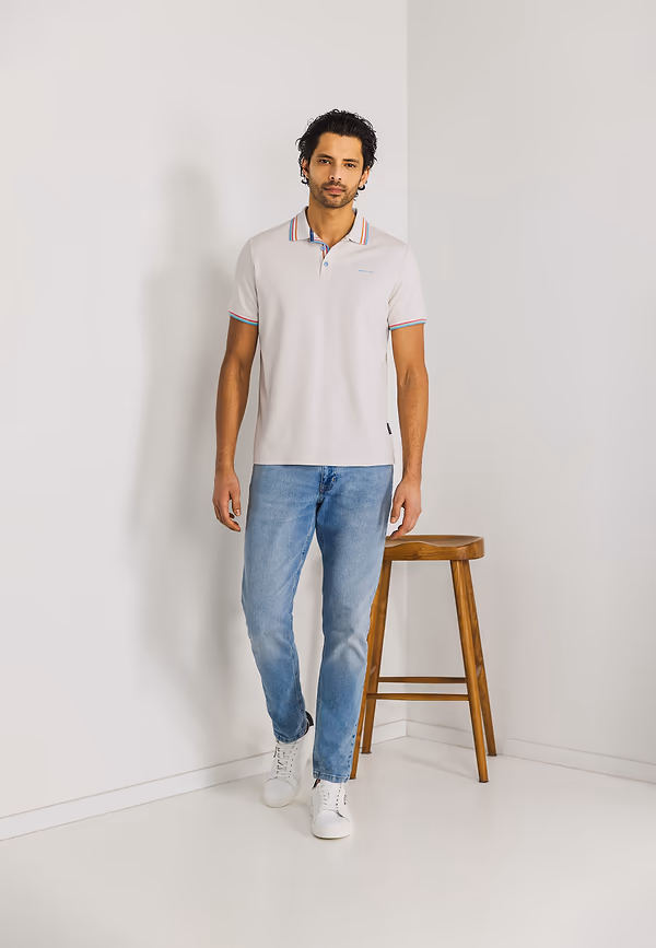 State Of Art Polo Met Contrasterende Strepen Greige Uni