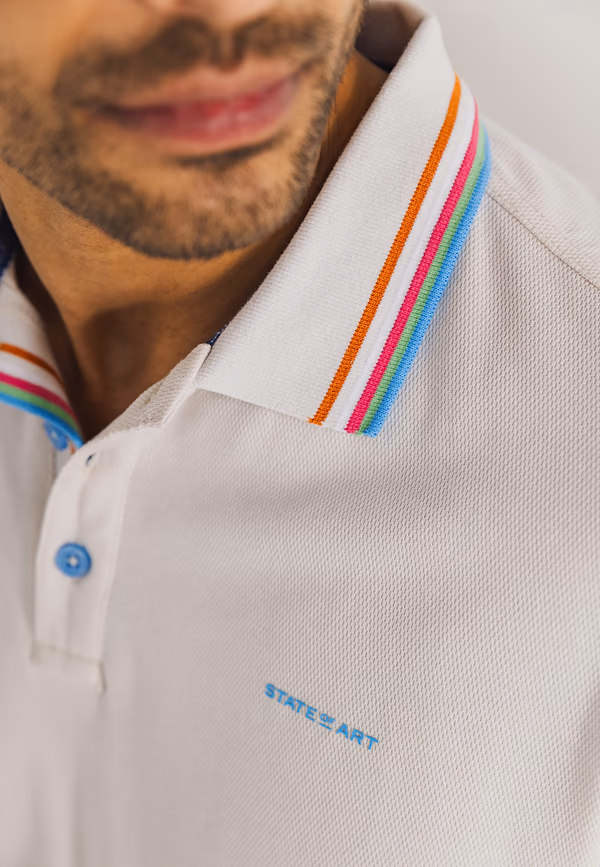 State Of Art Polo Met Contrasterende Strepen Greige Uni