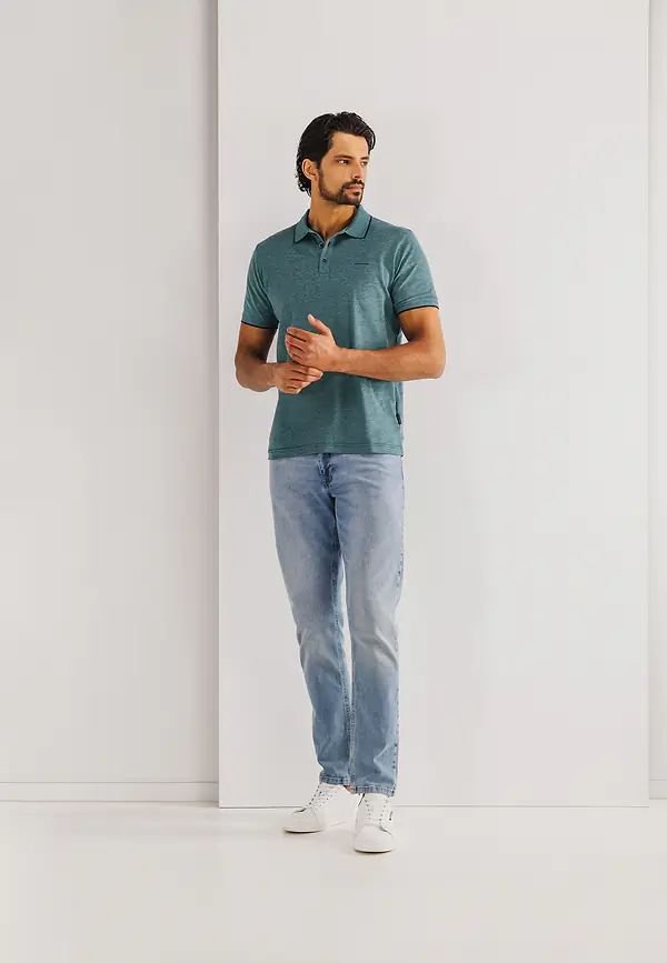 State Of Art Polo Van Gemerceriseerd Katoen Donkerblauw/azuurblauw