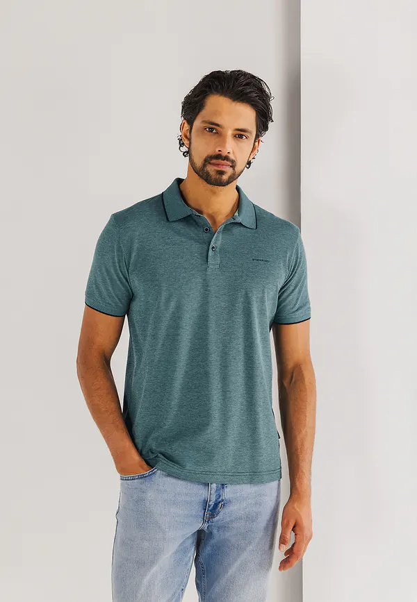 state of art Polo van gemerceriseerd katoen donkerblauw/azuurblauw