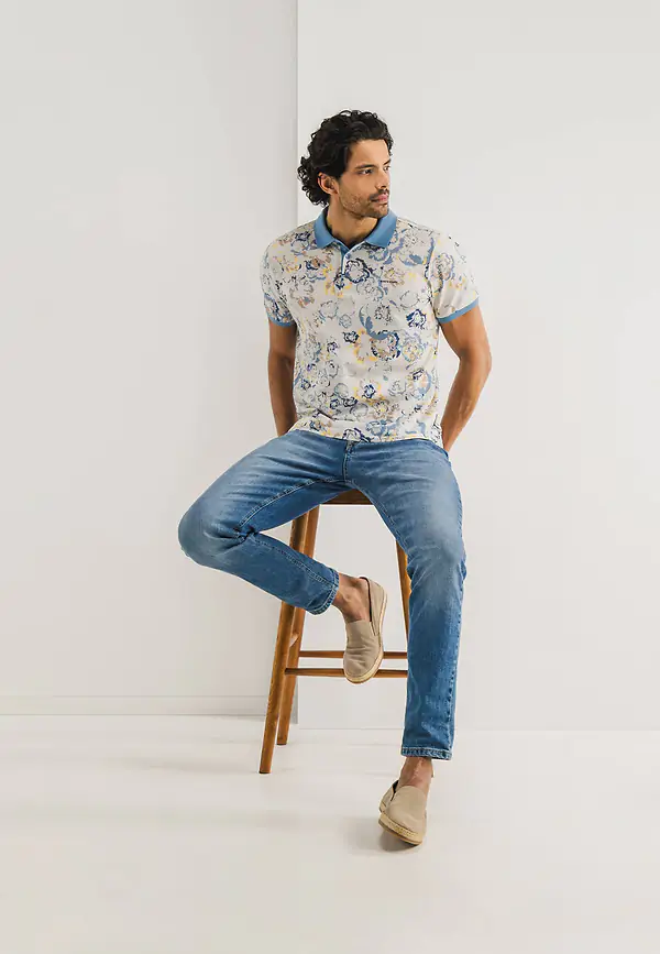 State Of Art Polo Van Gemerceriseerd Katoen Kit/grijsblauw