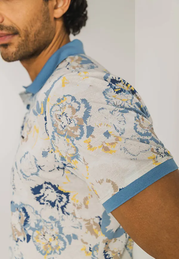 State Of Art Polo Van Gemerceriseerd Katoen Kit/grijsblauw