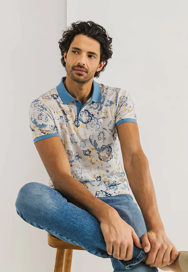 state of art Polo van gemerceriseerd katoen kit/grijsblauw