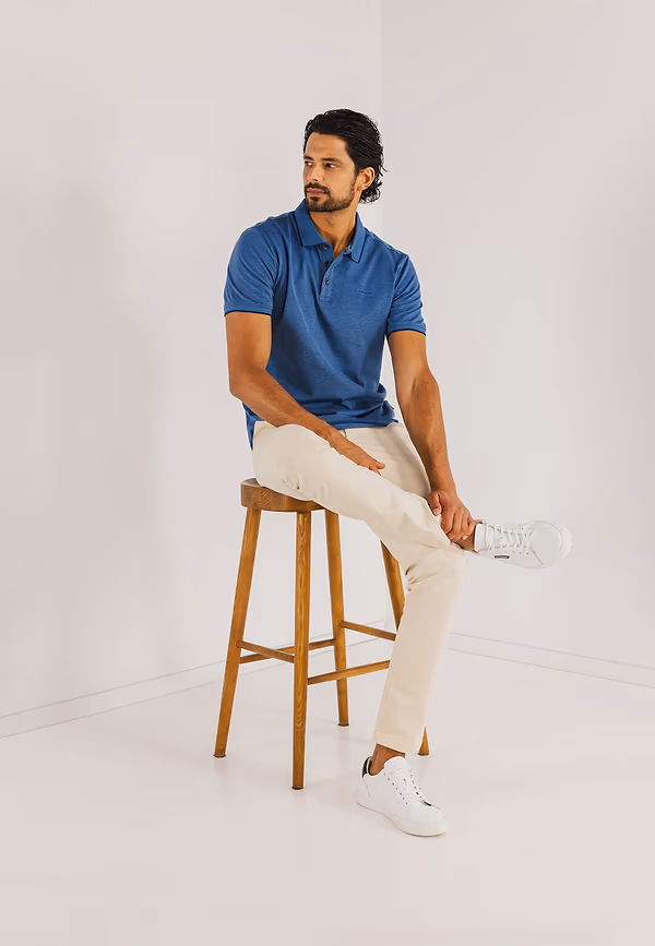 State Of Art Polo Van Gemerceriseerd Katoen Kobalt/grijsblauw