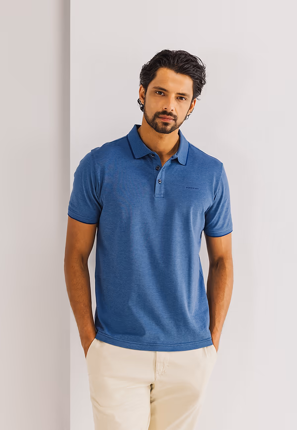 state of art Polo van gemerceriseerd katoen kobalt/grijsblauw