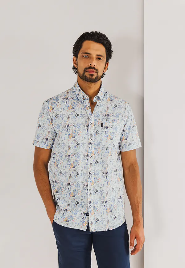 state of art Poplin overhemd met all-over print grijsblauw/wit