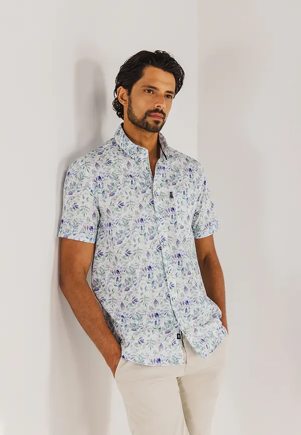 state of art Poplin overhemd met all-over print lichtgroen/wit