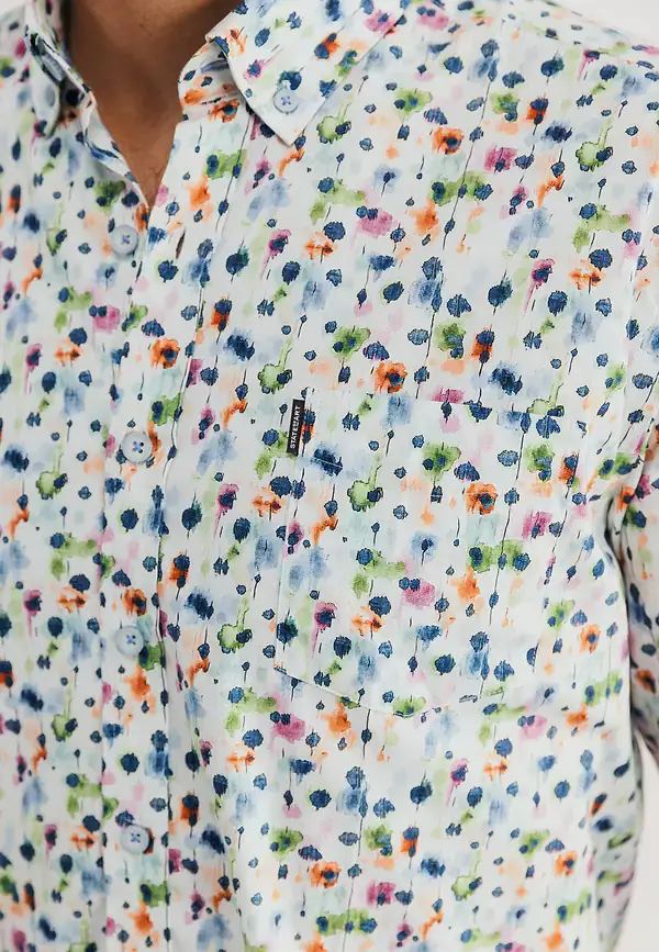 State Of Art Poplin Overhemd Met All-over Print Wit/grijsblauw