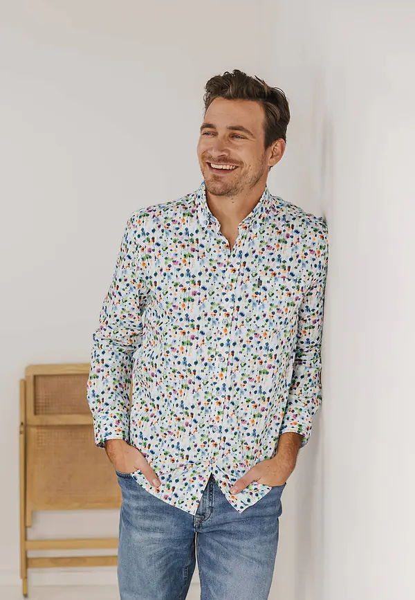 state of art Poplin overhemd met all-over print wit/grijsblauw