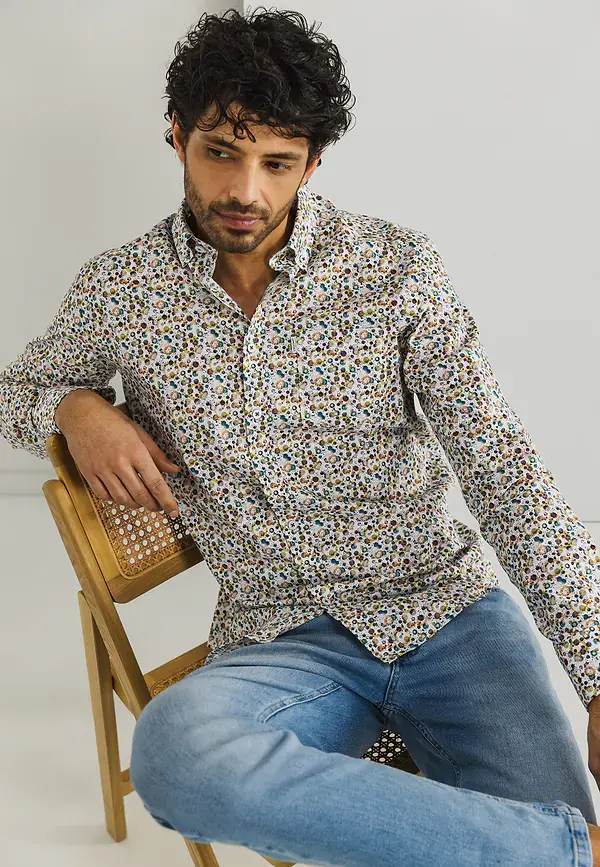 state of art Poplin overhemd met all-over print wit/mango