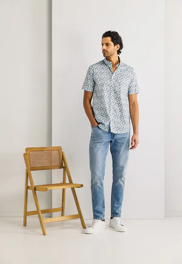 State Of Art Poplin Overhemd Met All-over Print Wit/middenblauw