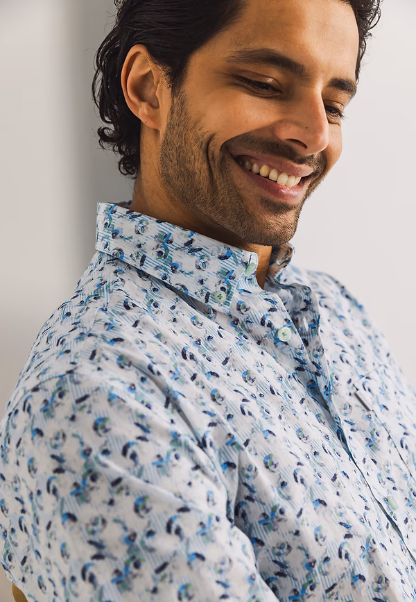 State Of Art Poplin Overhemd Met All-over Print Wit/middenblauw