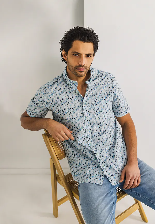 state of art Poplin overhemd met all-over print wit/middenblauw