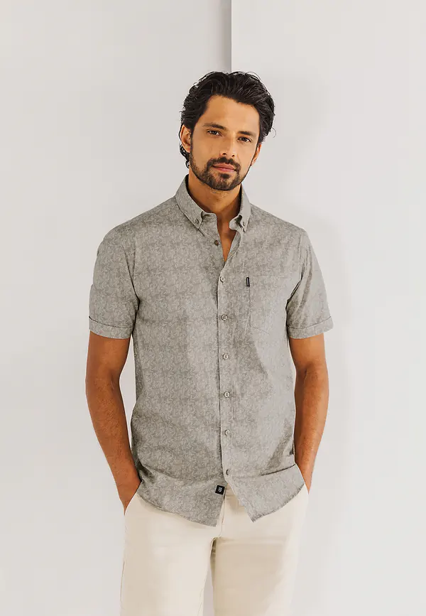 state of art Poplin overhemd met borstzak beige/wit