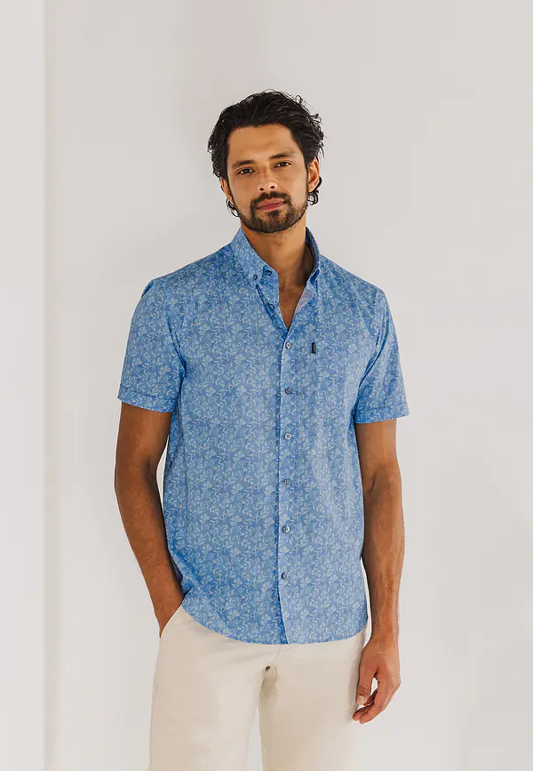 state of art Poplin overhemd met borstzak grijsblauw/wit