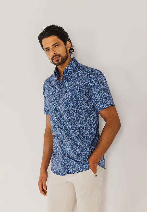 state of art Poplin overhemd met borstzak kobalt/wit