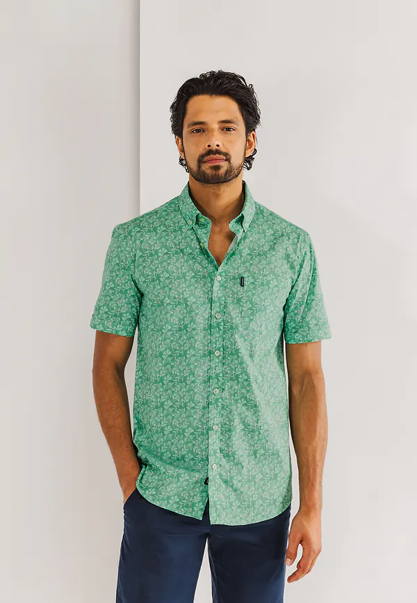 state of art Poplin overhemd met borstzak lichtgroen/wit