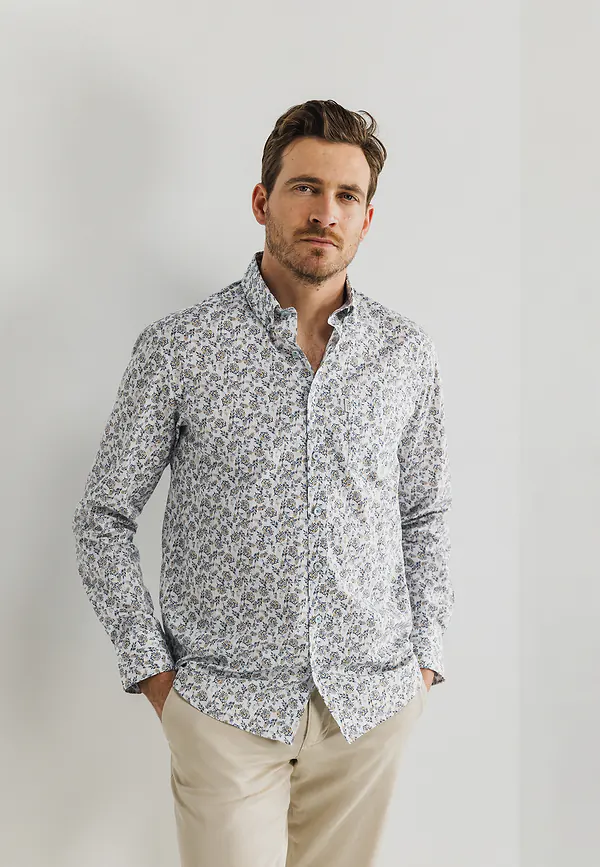 state of art Poplin overhemd met borstzak wit/grijsblauw