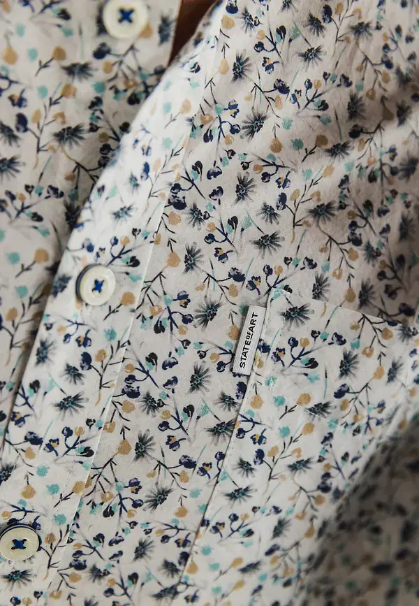 State Of Art Poplin Overhemd Met Botanische Print Wit/mintblauw