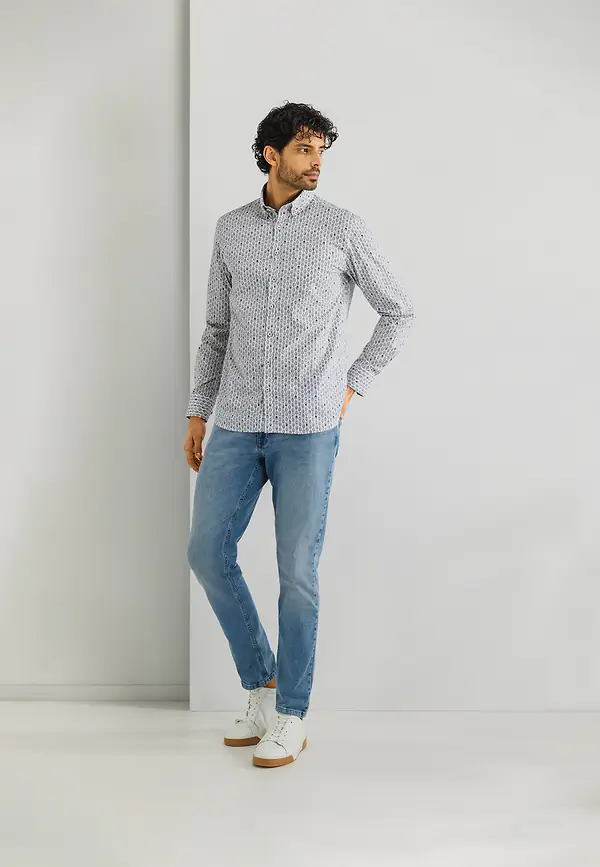 State Of Art Poplin Overhemd Met Button-down Wit/mintblauw