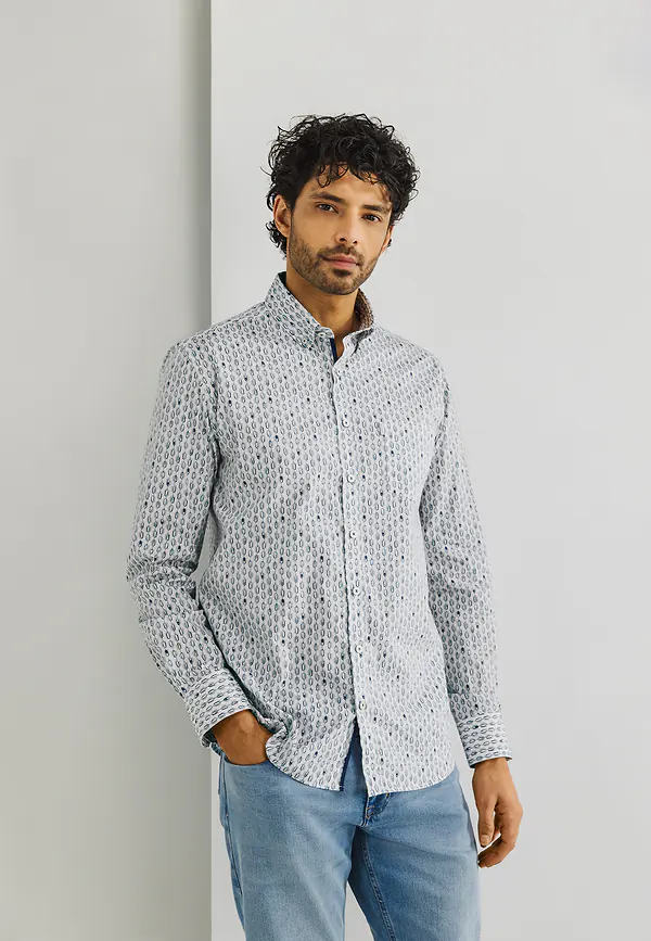state of art Poplin overhemd met button-down wit/mintblauw